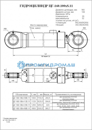 Гидроцилиндр стрелы (с подш.) ЦГ-160.100х1250.11 (5221 29-06-000)