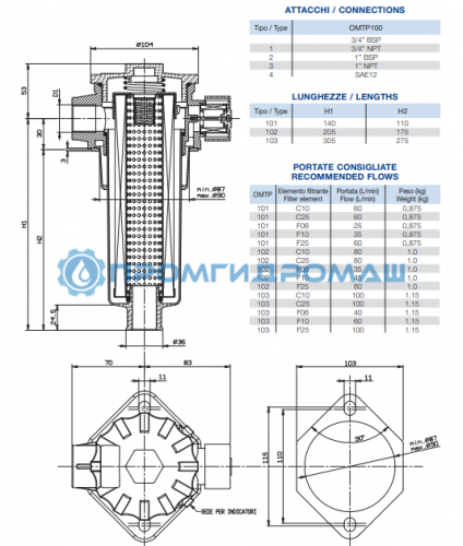 Фильтр сливной OMTP101T25N2-A